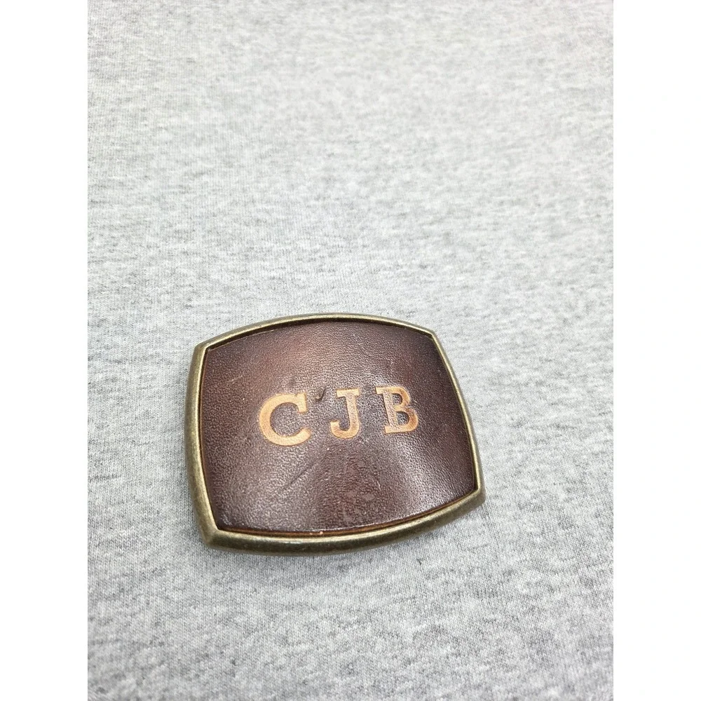 Vintage Initials CJB El Cid Solid Brass Leather Embossed Belt Buckle Western